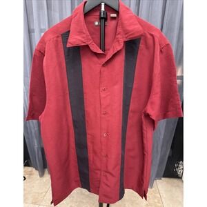 Centro Perry Ellis Men Retro Bowling Shirt Red Black Double Panel Camp Lounge XL